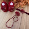 Sapatinho Menina Clarisse Vermelho Coração com Faixa de Cabelo e Prendedor de chupeta Saída de Maternidade
