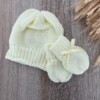 Conjunto bebê recém nascido Touca e Luvas de Tricot Amarelo Saída de Maternidade Luxo